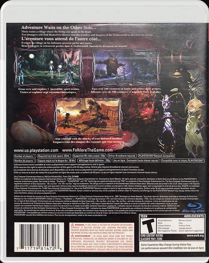 Folklore PS3 back side cover case