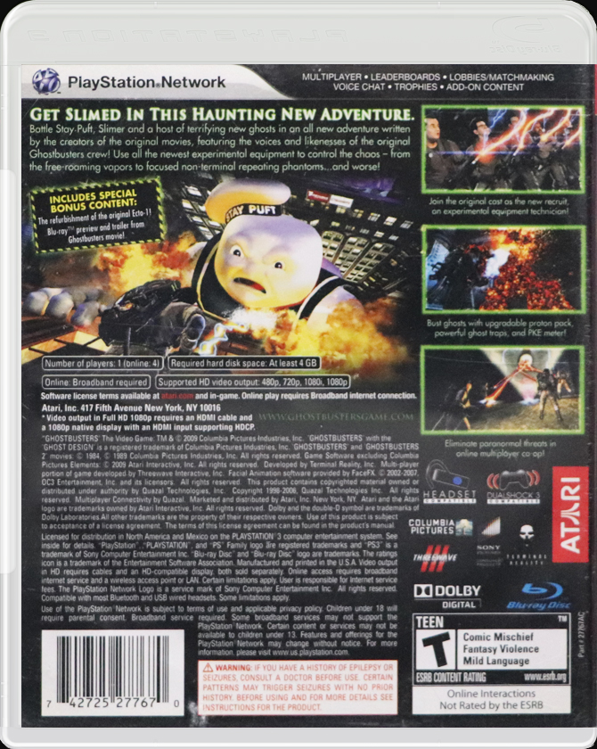 Ghostbusters: The Video Game PS3 back side cover case