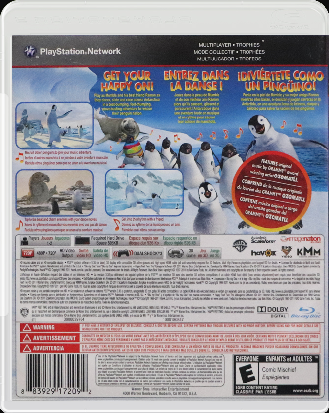 Happy Feet Two PS3 back side cover case