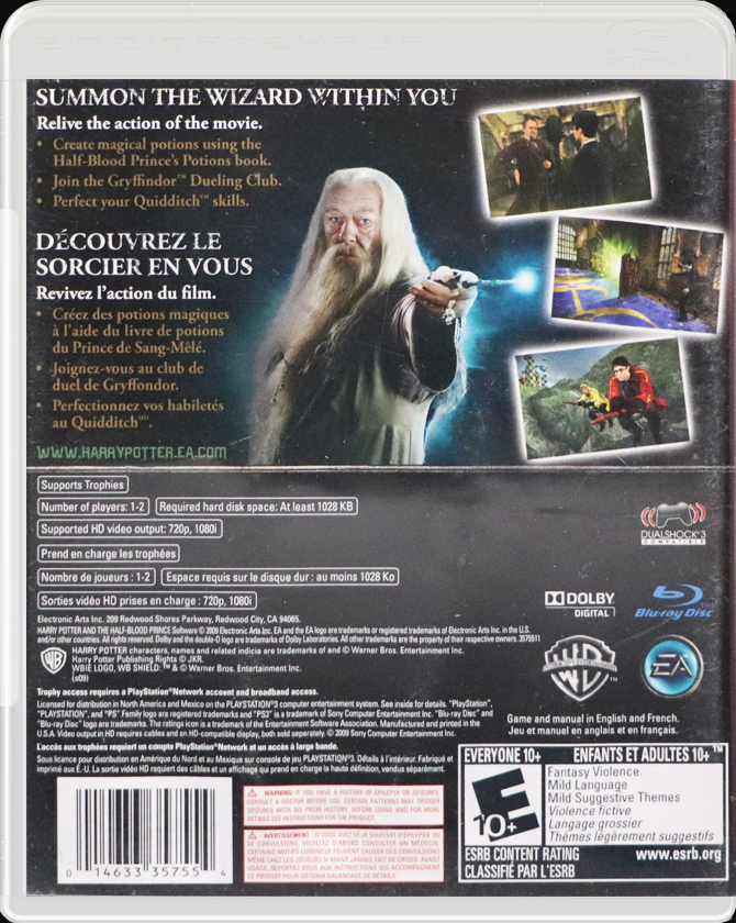 Harry Potter and the Half-Blood Prince PS3 back side cover case