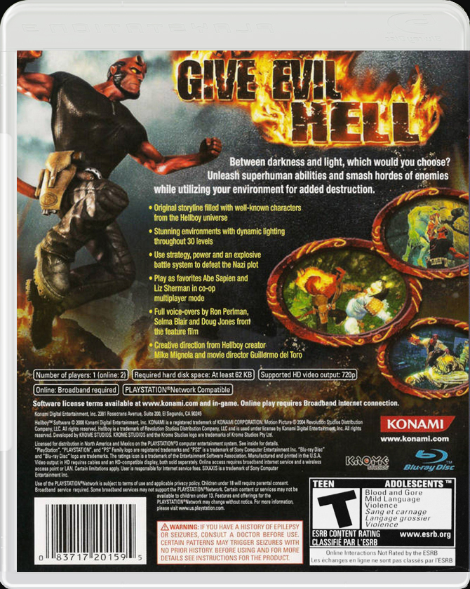 Hellboy The Science of Evil PS3 back side cover case