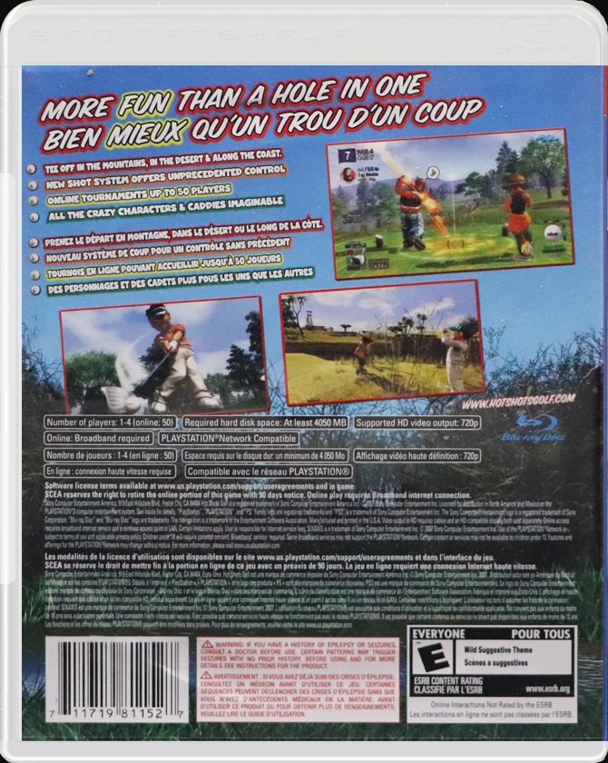 Hot Shots Golf: Out of Bounds PS3 back side cover case