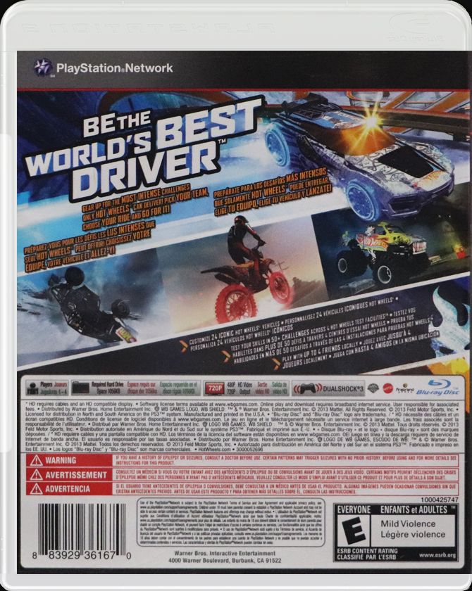 Hot Wheels: World's Best Driver PS3 back side cover case