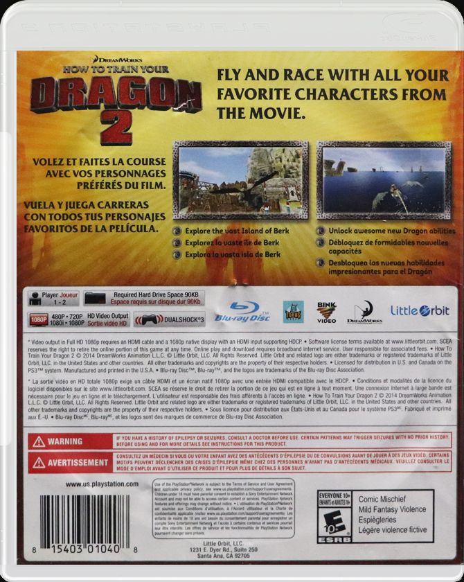 How To Train Your Dragon 2 PS3 back side cover case