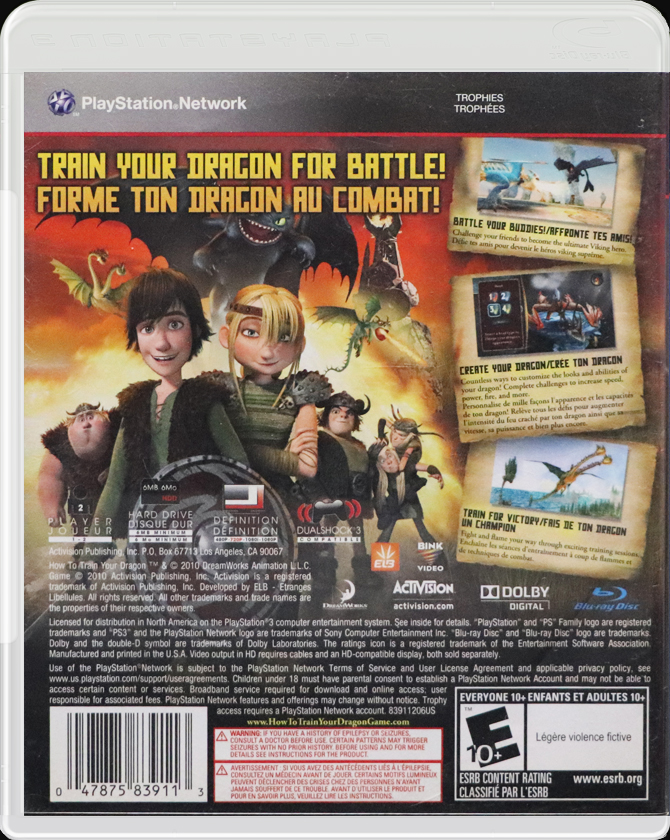 How to Train Your Dragon PS3 back side cover case