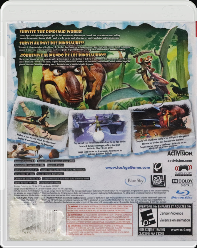 Ice Age Dawn of the Dinosaurs PS3 back side cover case