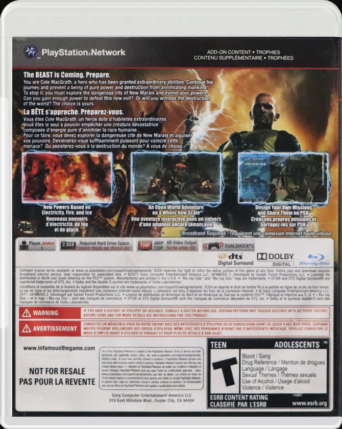 Infamous 2 PS3 back side cover case