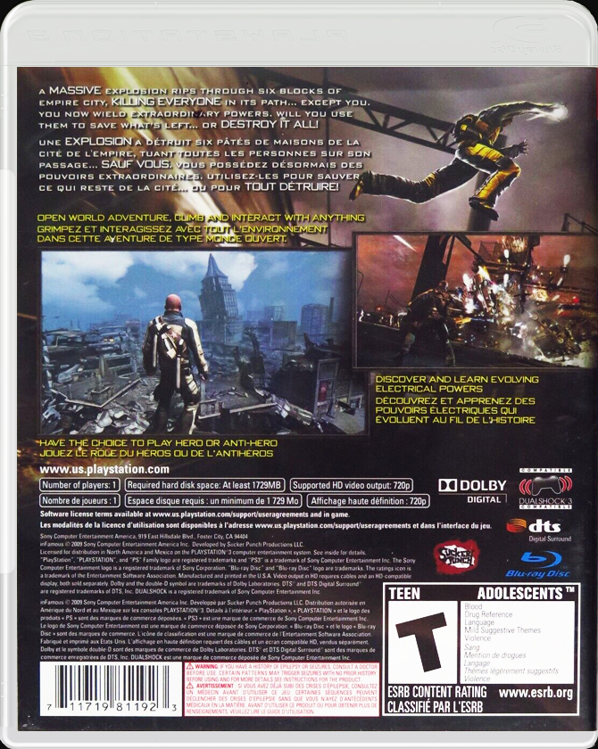 Infamous PS3 back side cover case