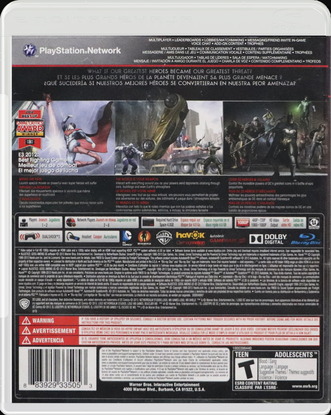 Injustice: Gods Among Us PS3 back side cover case