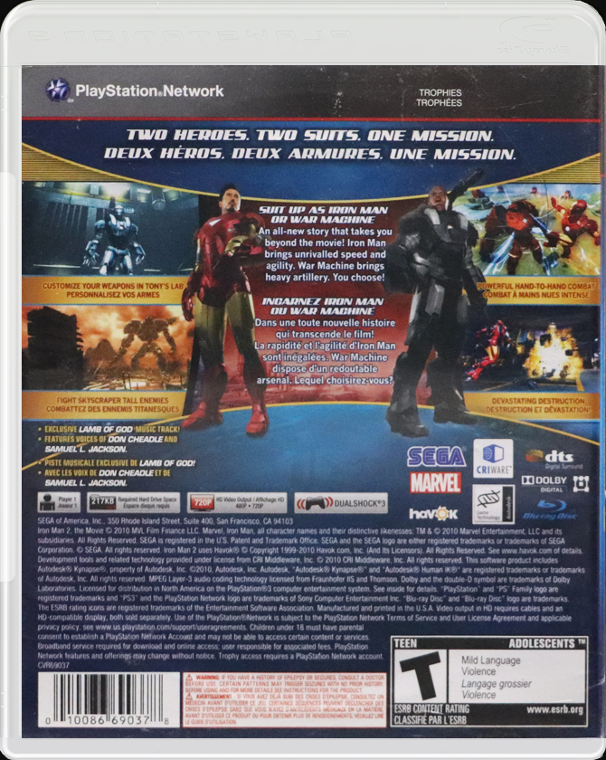 Iron Man 2 PS3 back side cover case