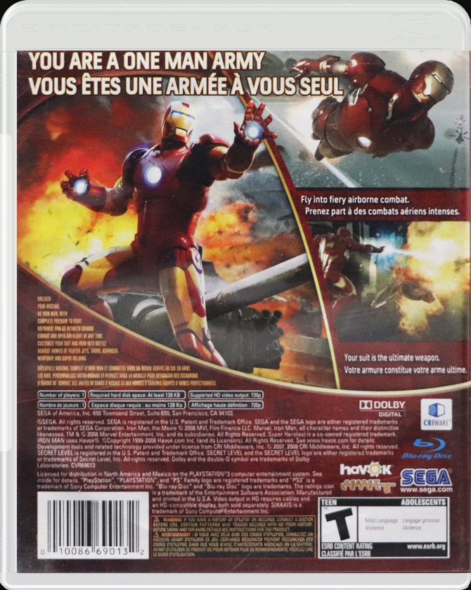 Iron Man PS3 back side cover case