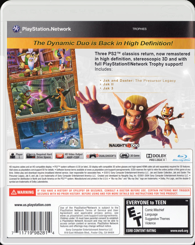 Jak and Daxter Collection PS3 back side cover case