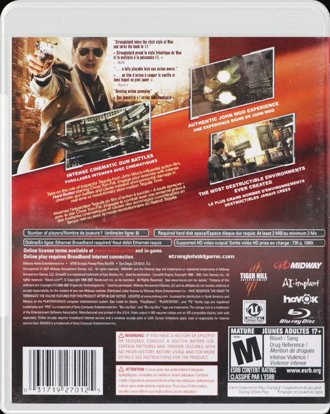 John Woo Presents Stranglehold PS3 back side cover case