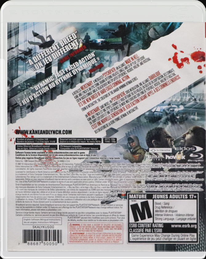 Kane & Lynch Dead Men PS3 back side cover case