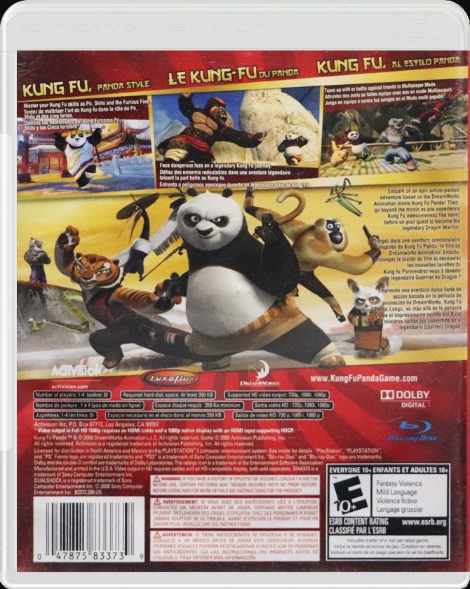 Kung Fu Panda PS3 back side cover case