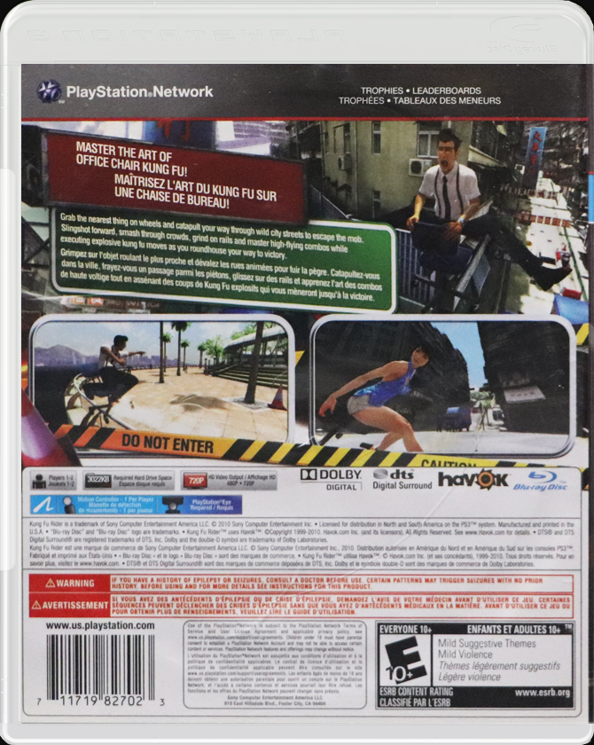 Kung Fu Rider PS3 back side cover case