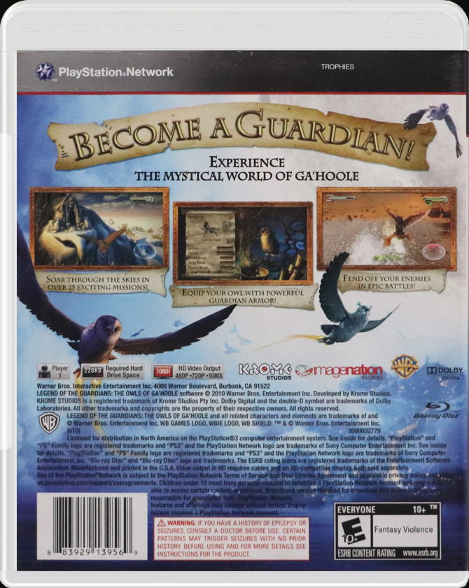 Legend of the Guardians The Owls of Ga'Hoole PS3 back side cover case