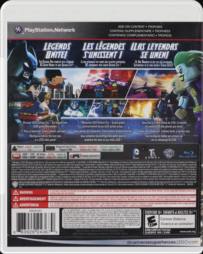 Lego Batman 2 DC Super Heroes PS3 back side cover case