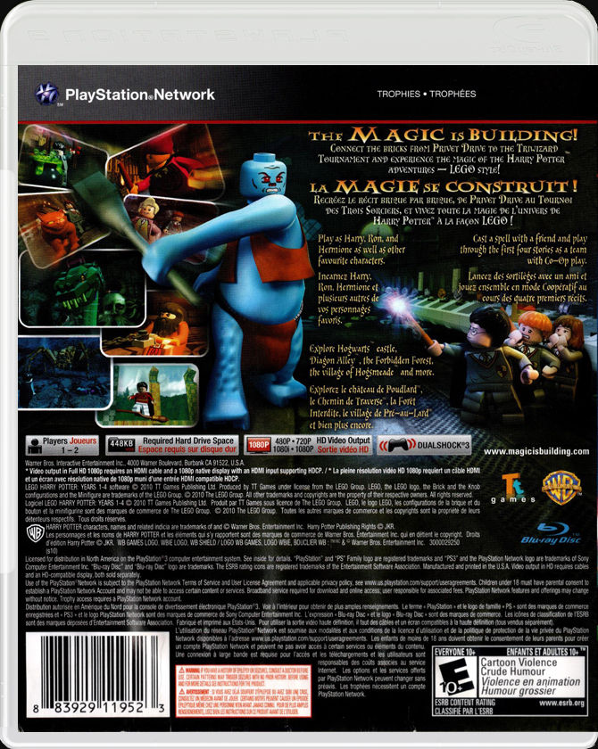 Lego Harry Potter Years 1-4 PS3 back side cover case