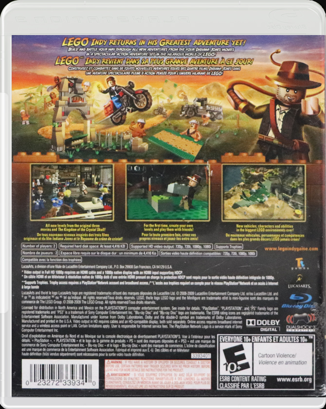 Lego Indiana Jones 2 The Adventure Continues PS3 back side cover case