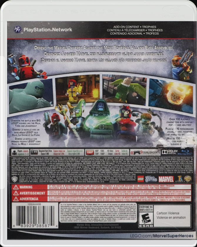 LEGO Marvel Super Heroes PS3 back side cover case