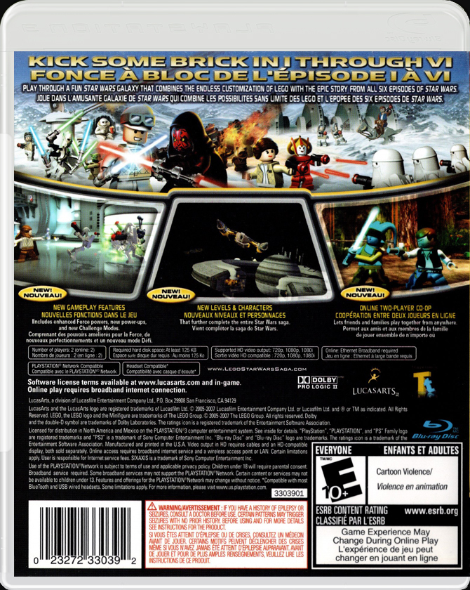 Lego Star Wars The Complete Saga PS3 back side cover case