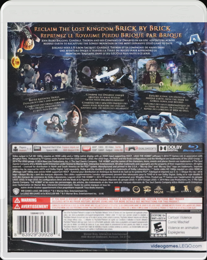 Lego The Hobbit PS3 back side cover case