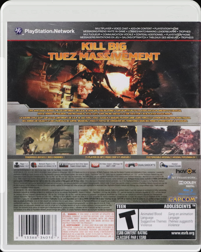 Lost Planet 2 PS3 back side cover case