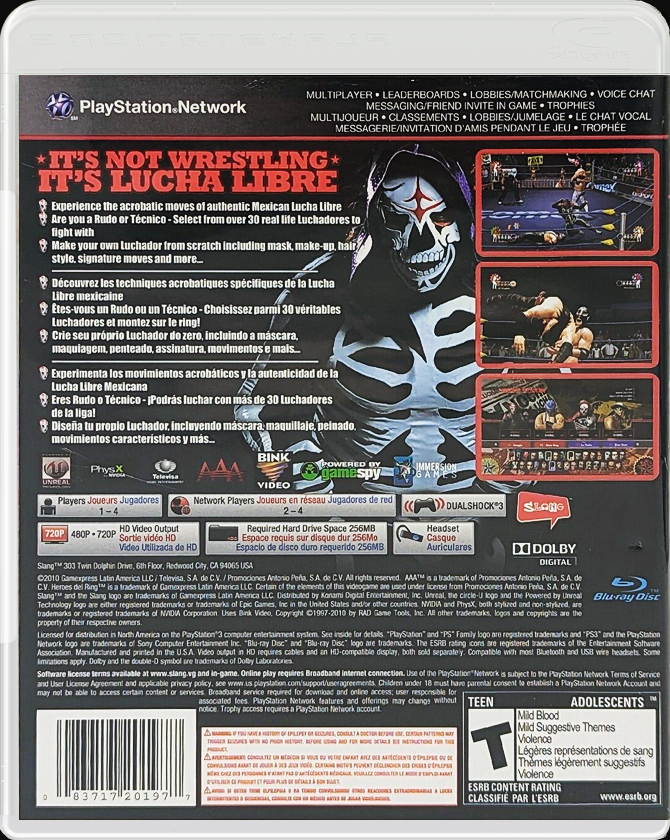 Lucha Libre AAA: Héroes del Ring PS3 back side cover case