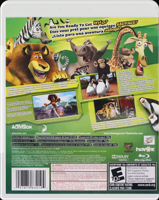 Madagascar: Escape 2 Africa PS3 back side cover case