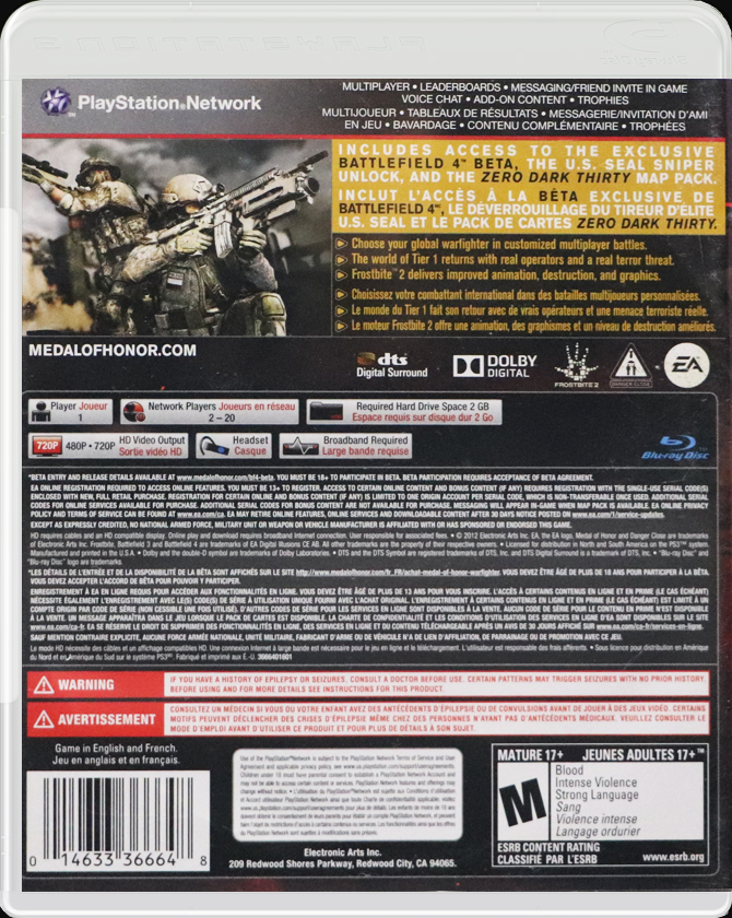 Medal of Honor: Airborne PS3 back side cover case