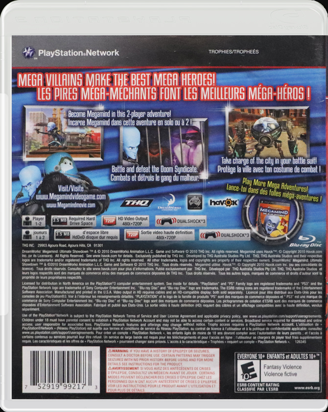 Megamind Ultimate Showdown PS3 back side cover case