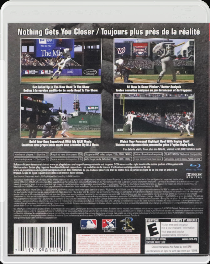 MLB 08: The Show PS3 back side cover case