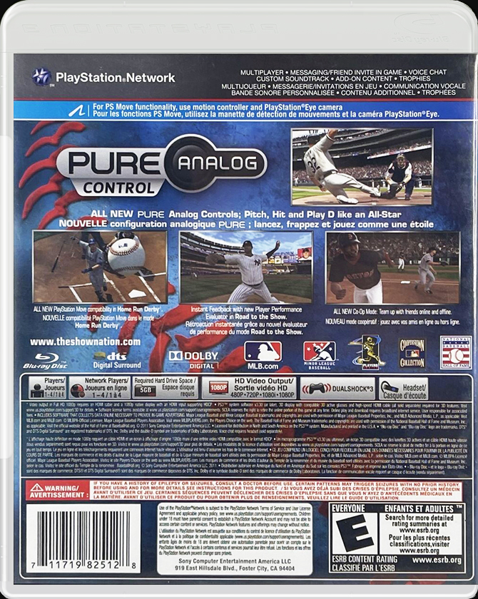 MLB 11: The Show PS3 back side cover case