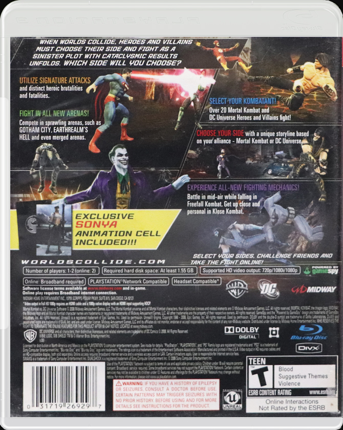 Mortal Kombat vs. DC Universe PS3 back side cover case