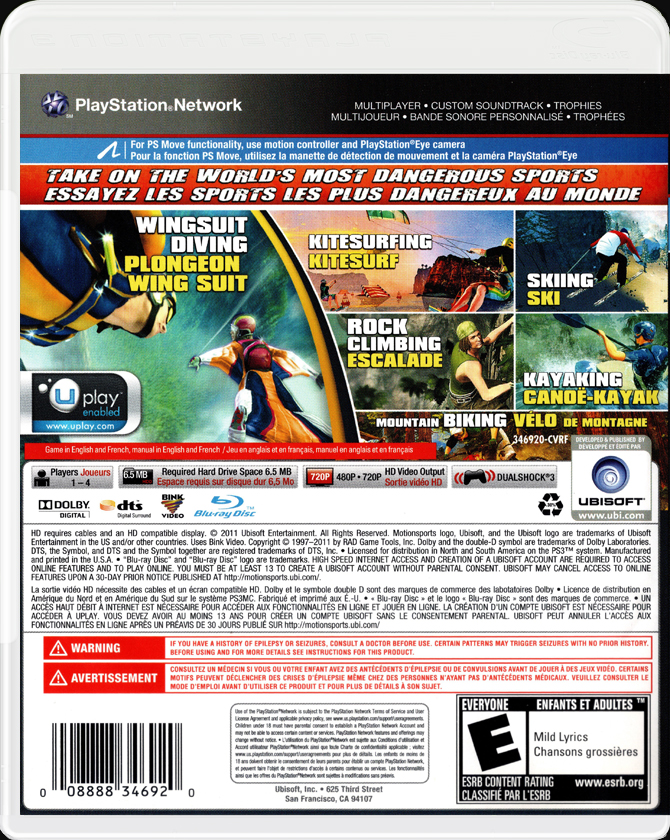MotionSports Adrenaline PS3 back side cover case