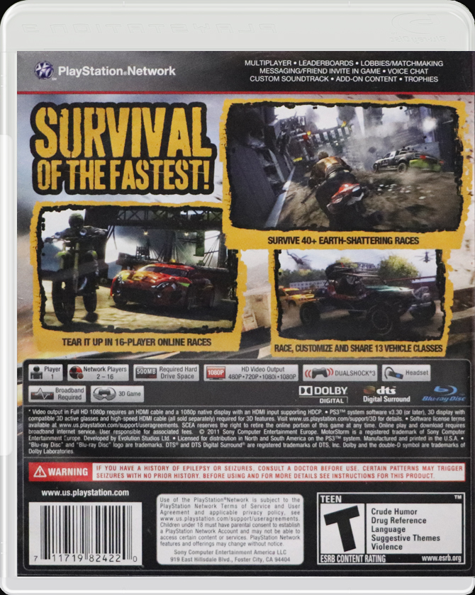 MotorStorm: Apocalypse PS3 back side cover case