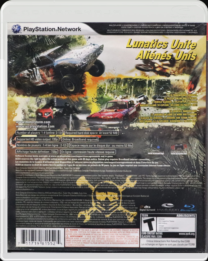 MotorStorm Pacific Rift PS3 back side cover case