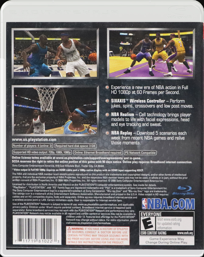 NBA 07 PS3 back side cover case