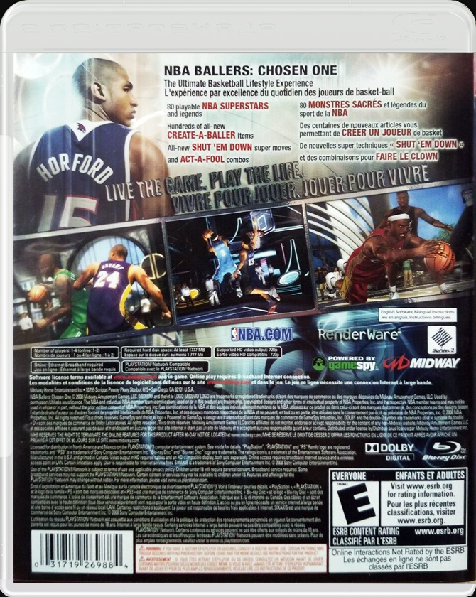 NBA Ballers Chosen One PS3 back side cover case