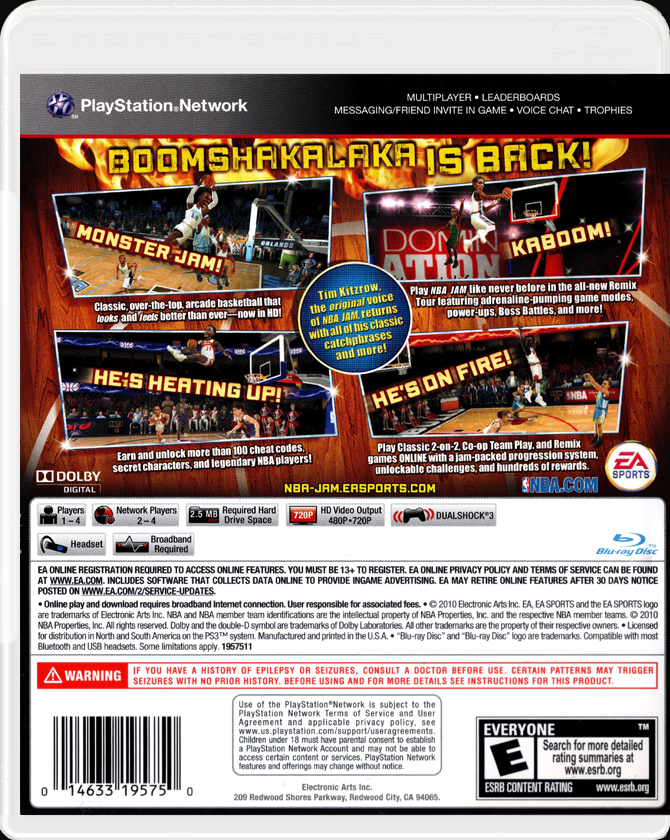 NBA Jam PS3 back side cover case
