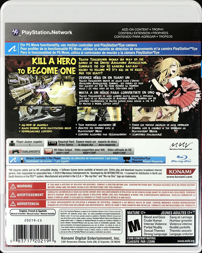 No More Heroes: Heroes' Paradise PS3 back side cover case