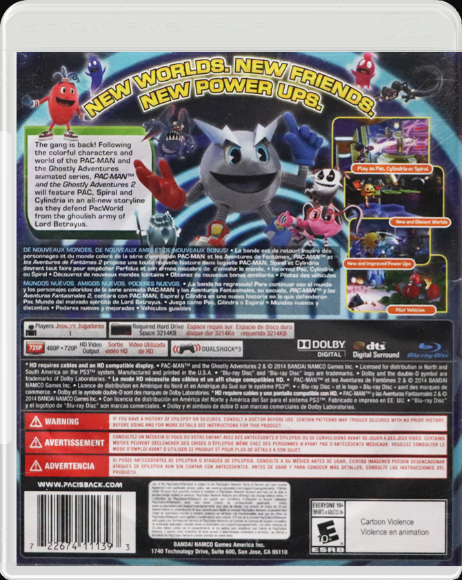 Pac-Man and the Ghostly Adventures 2 PS3 back side cover case