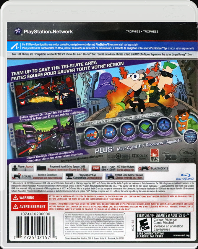 Phineas and Ferb: Across the 2nd Dimension PS3 back side cover case