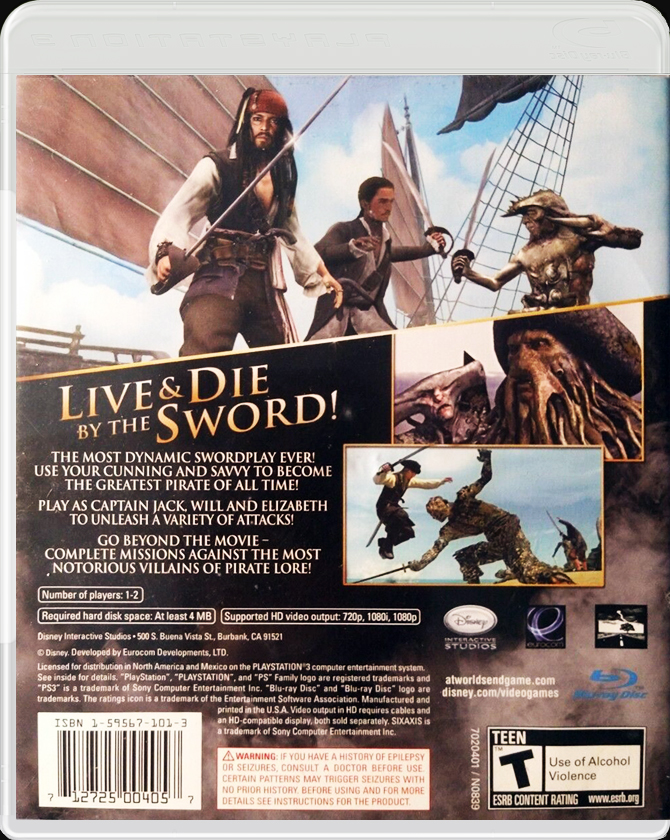 Pirates of the Caribbean: At World's End PS3 back side cover case