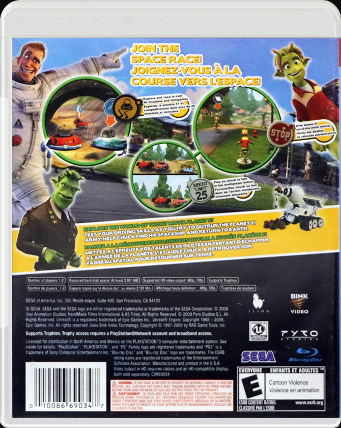 Planet 51 The Game PS3 back side cover case