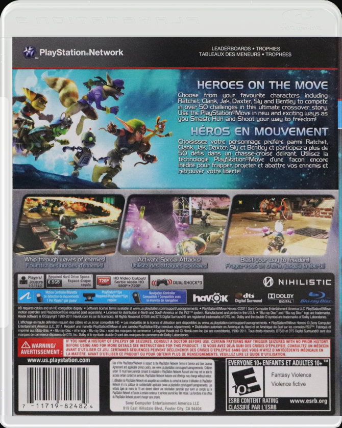 PlayStation Move Heroes PS3 back side cover case