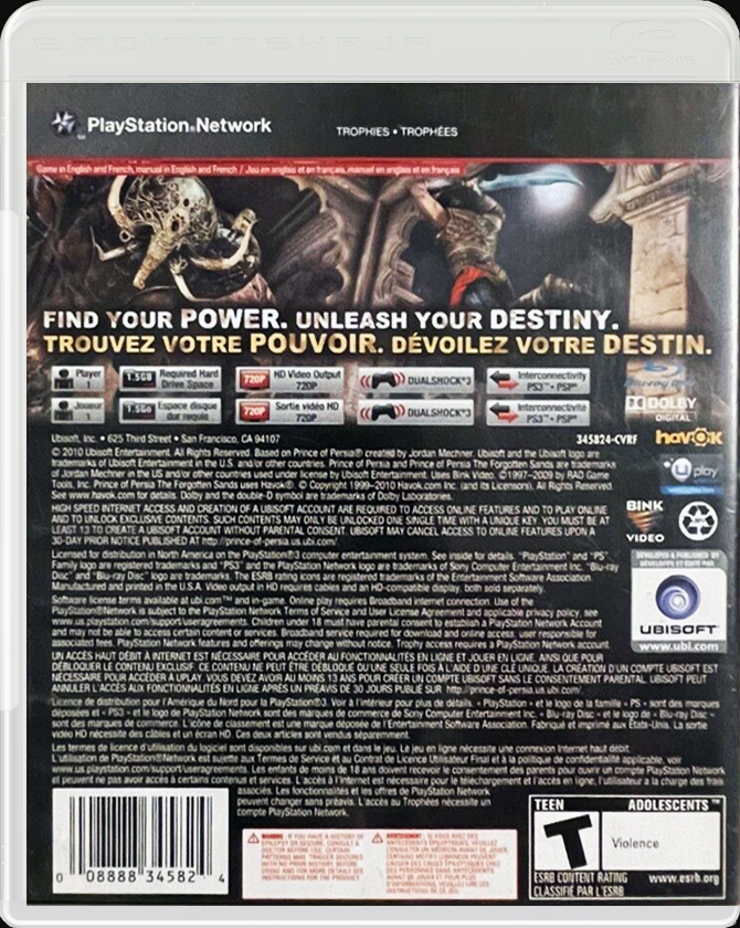 Prince of Persia: The Forgotten Sands PS3 back side cover case