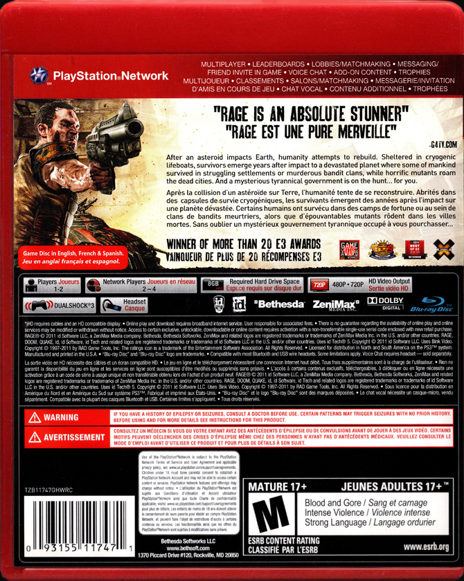 Rage Greatest Hits PS3 back side cover case