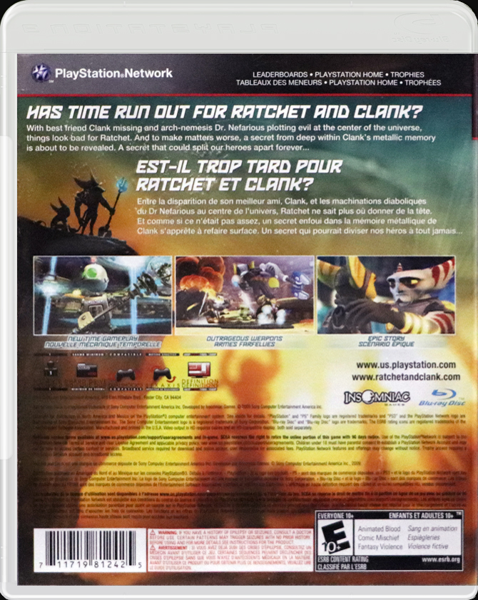 Ratchet & Clank Future: A Crack In Time PS3 back side cover case